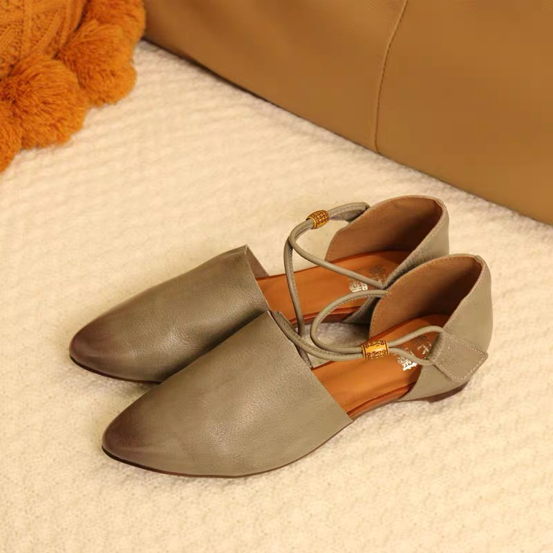 1993-7牛皮尖头魔术贴内增高中空女凉鞋