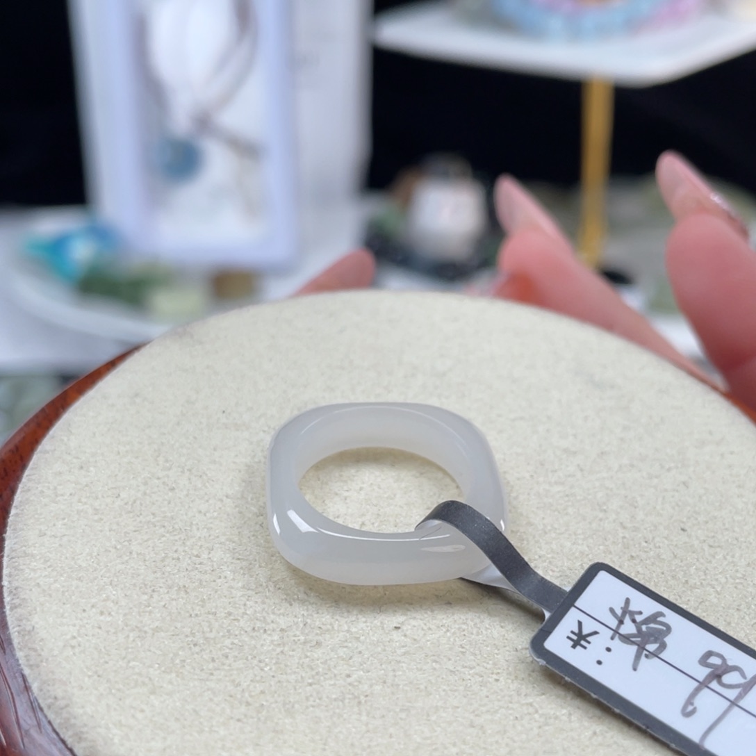 和田玉未镶嵌戒指o22冰透方圆16.4