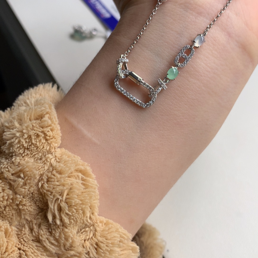 青***早翡翠银S925镶嵌戒指项链