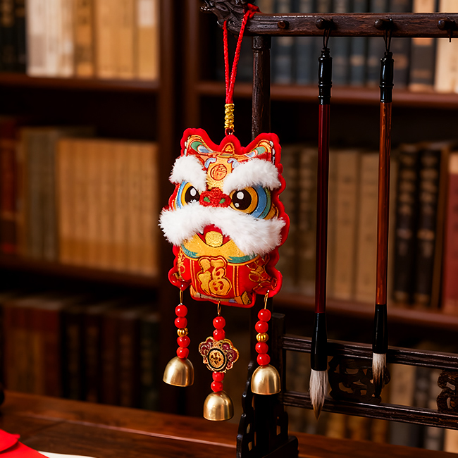 【绒毛醒狮铃铛挂件】春节挂件 新年布置 铃铛挂件 2026年 年货-N