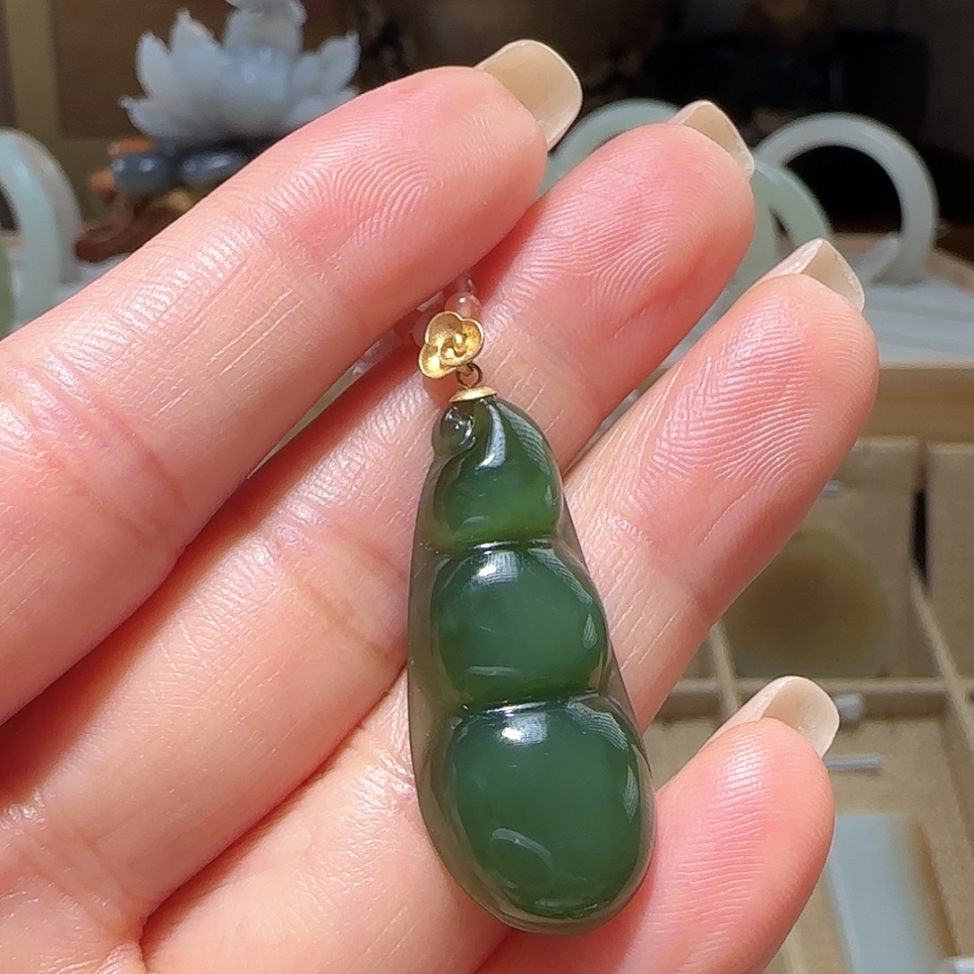 和田玉18K金镶嵌吊坠(不含链)