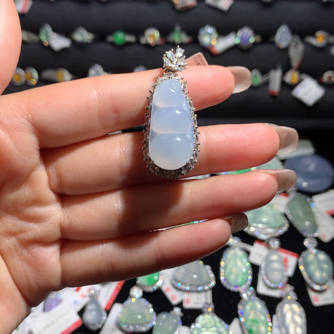 翡翠戒指银S925镶嵌豆子