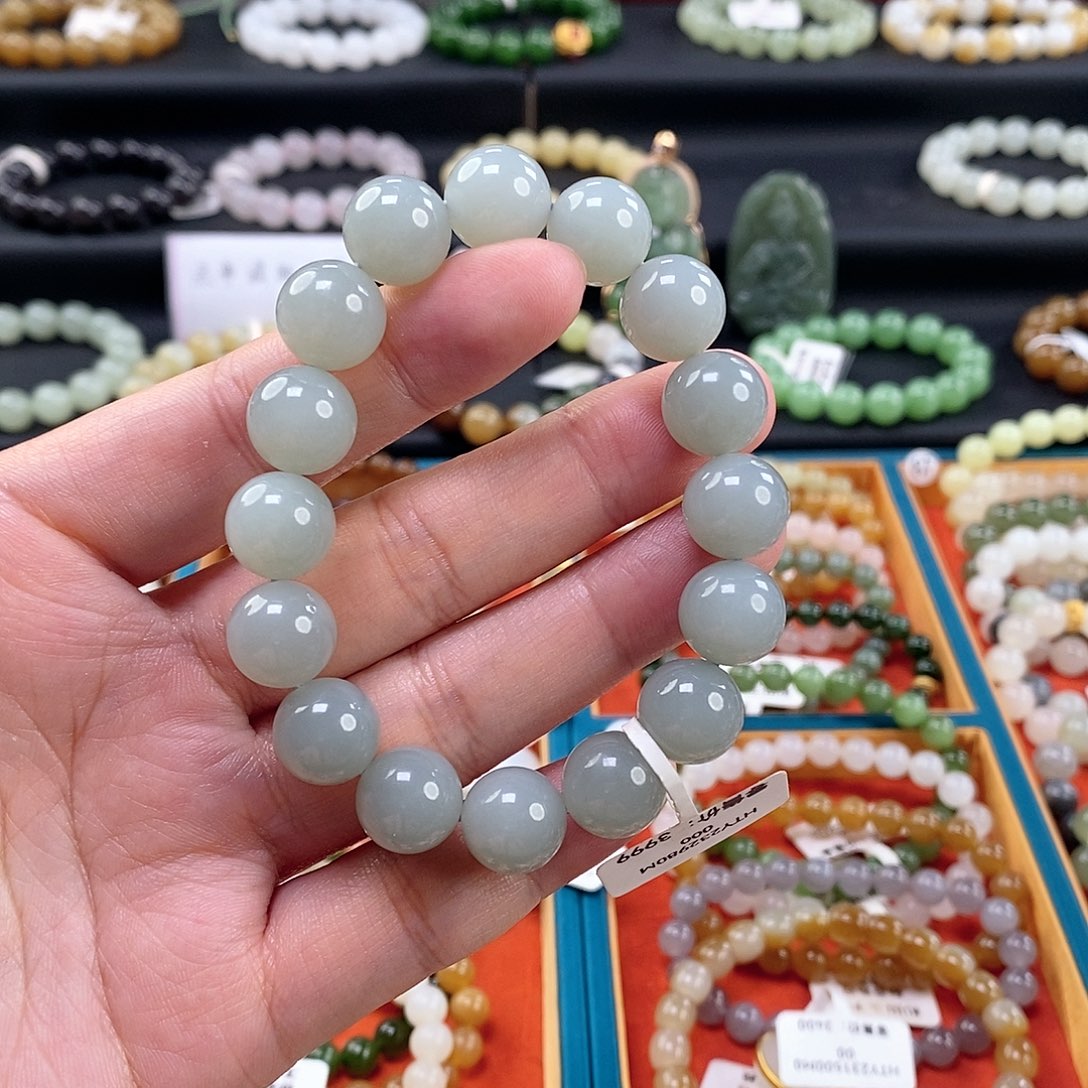 和田玉手链 12MM未镶嵌且末天空蓝