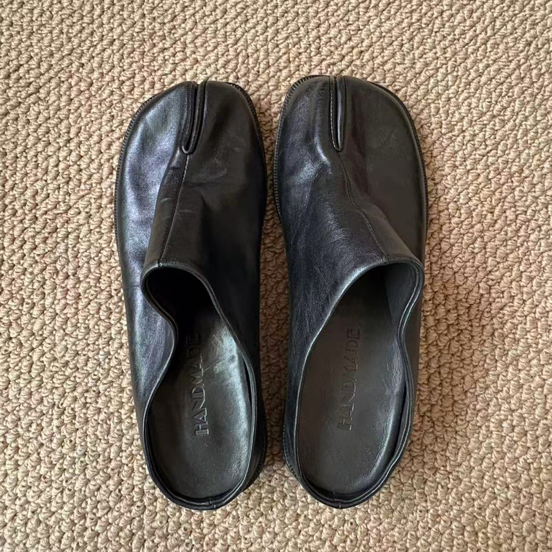 水洗马皮分趾拖鞋女2026春夏新品猪蹄浅口单鞋