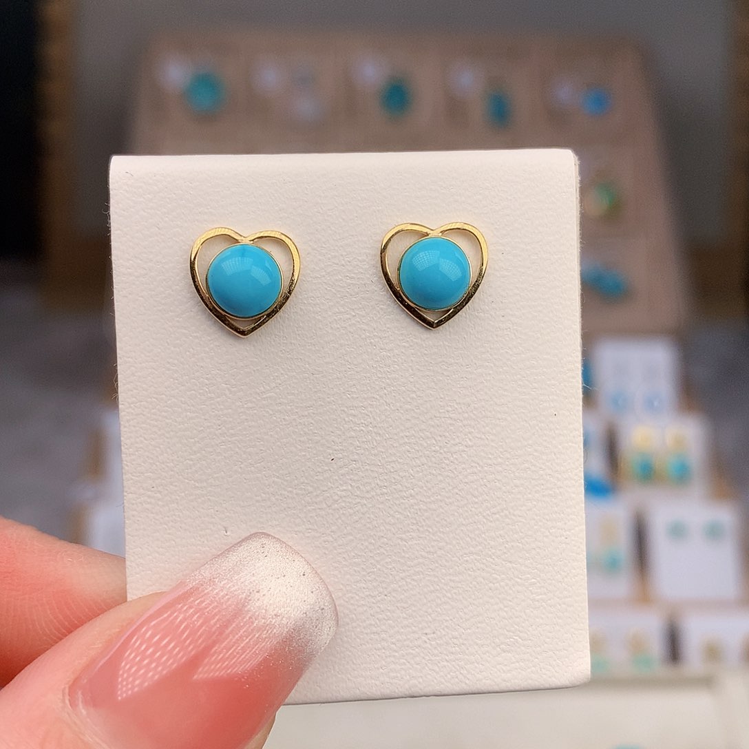 18K金镶嵌绿松石耳饰