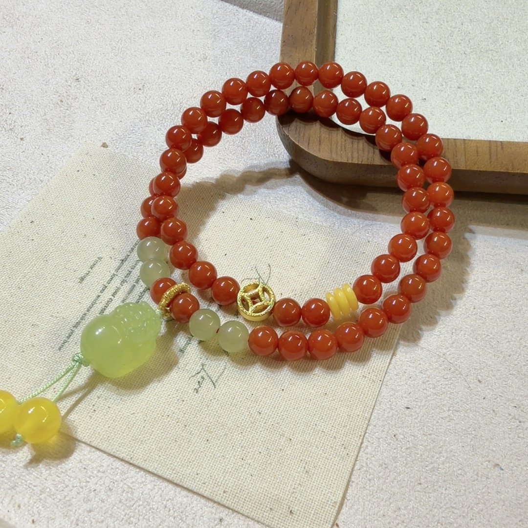 南红玛瑙手串双圈只进不出钱多多A07