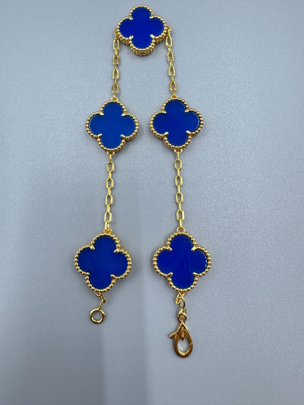 重金五花18K金蓝玛瑙15mm四叶草手链