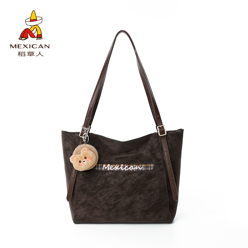 稻草人新品百搭休闲通勤拉链托特包单肩斜挎大容量双肩带不勒肩