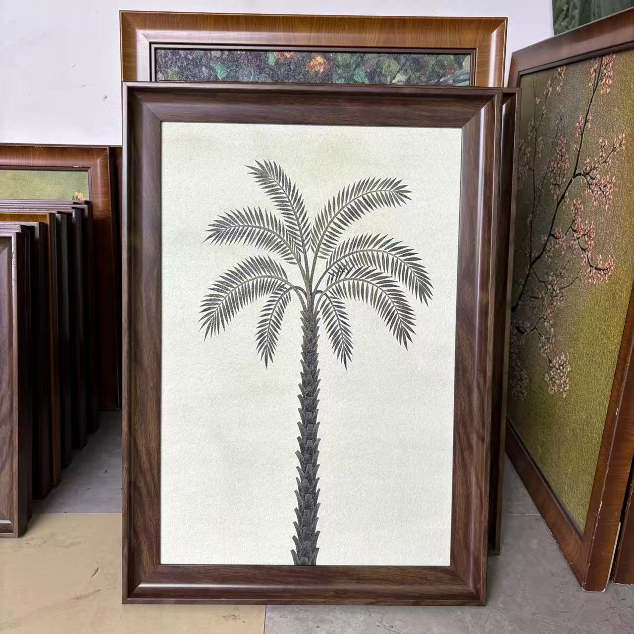 砂岩风棕榈树装饰画椰子树度中古风卧室床头客厅背景墙玄关挂5070