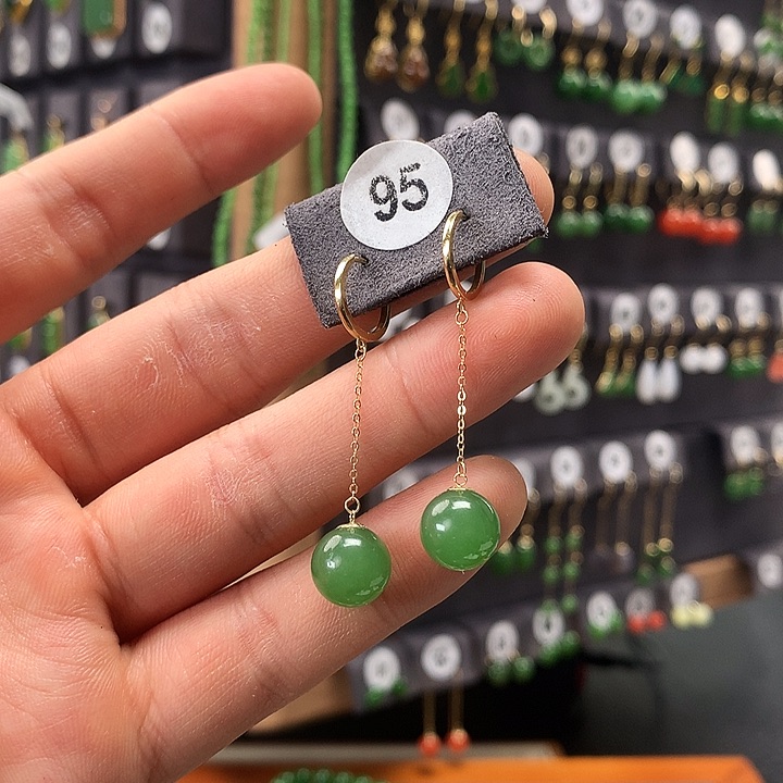 和田玉耳饰18K金镶嵌