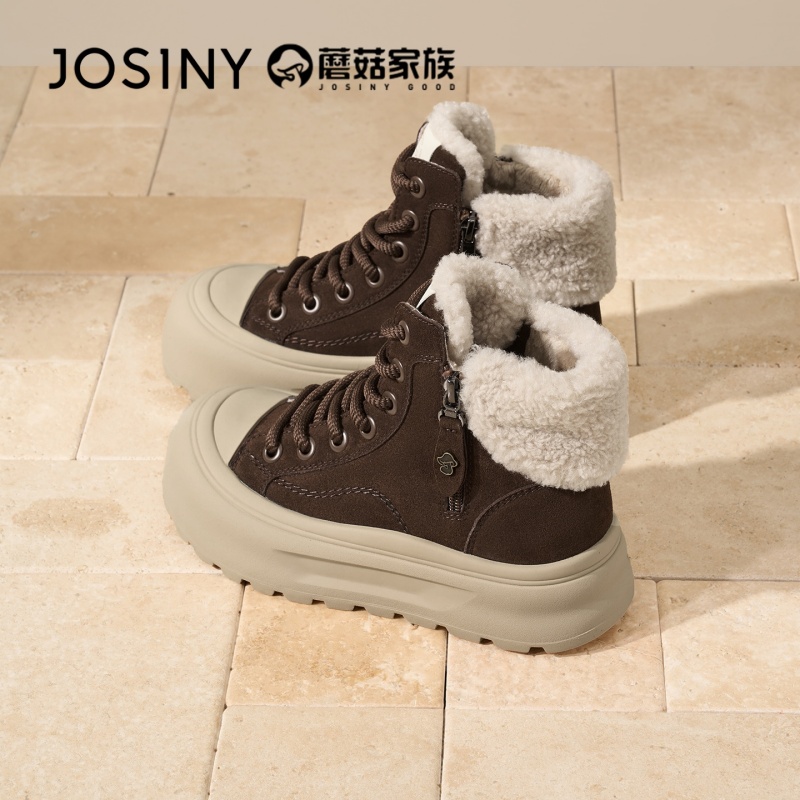【蘑菇家族】卓诗尼加绒保暖系带休闲板鞋女2025冬季新款软底女鞋