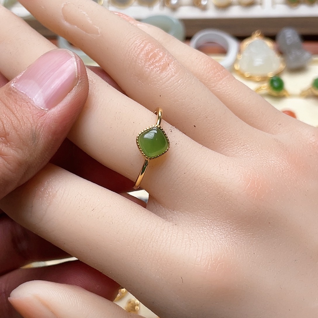 和田玉戒指银S925镶嵌