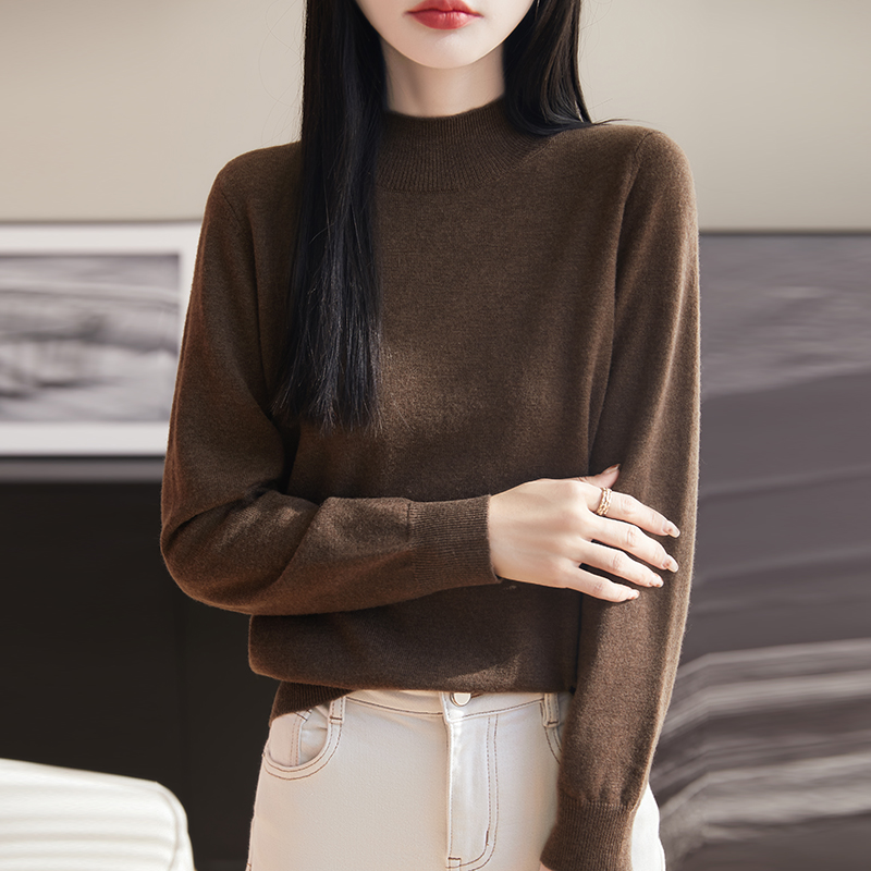 经典百搭~100%丝光羊毛半高领套头秋冬长袖打底衫宽松显瘦