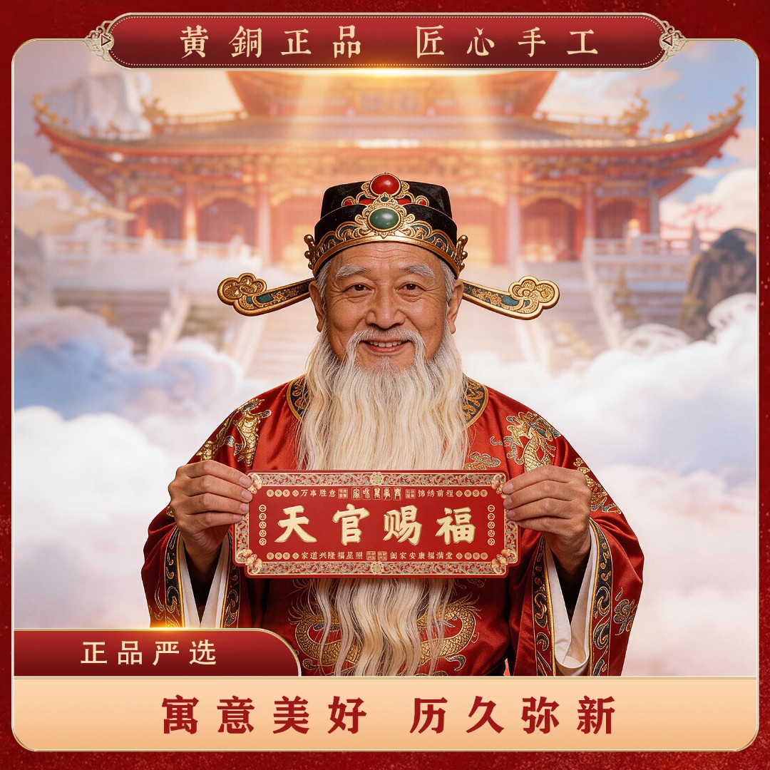 【黄铜正品】《天官赐福》门贴黄铜手工雕刻大门办公室商铺高端门贴