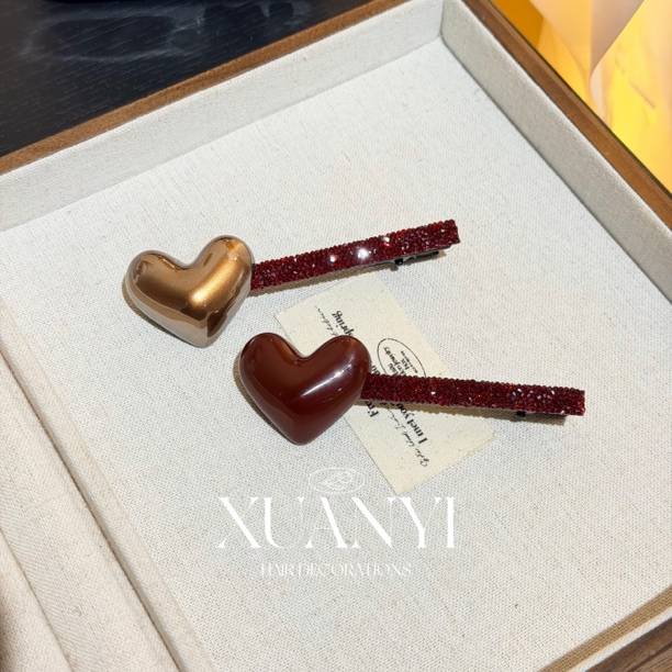 时尚复古百搭砂糖立体爱心侧边刘海夹Y042