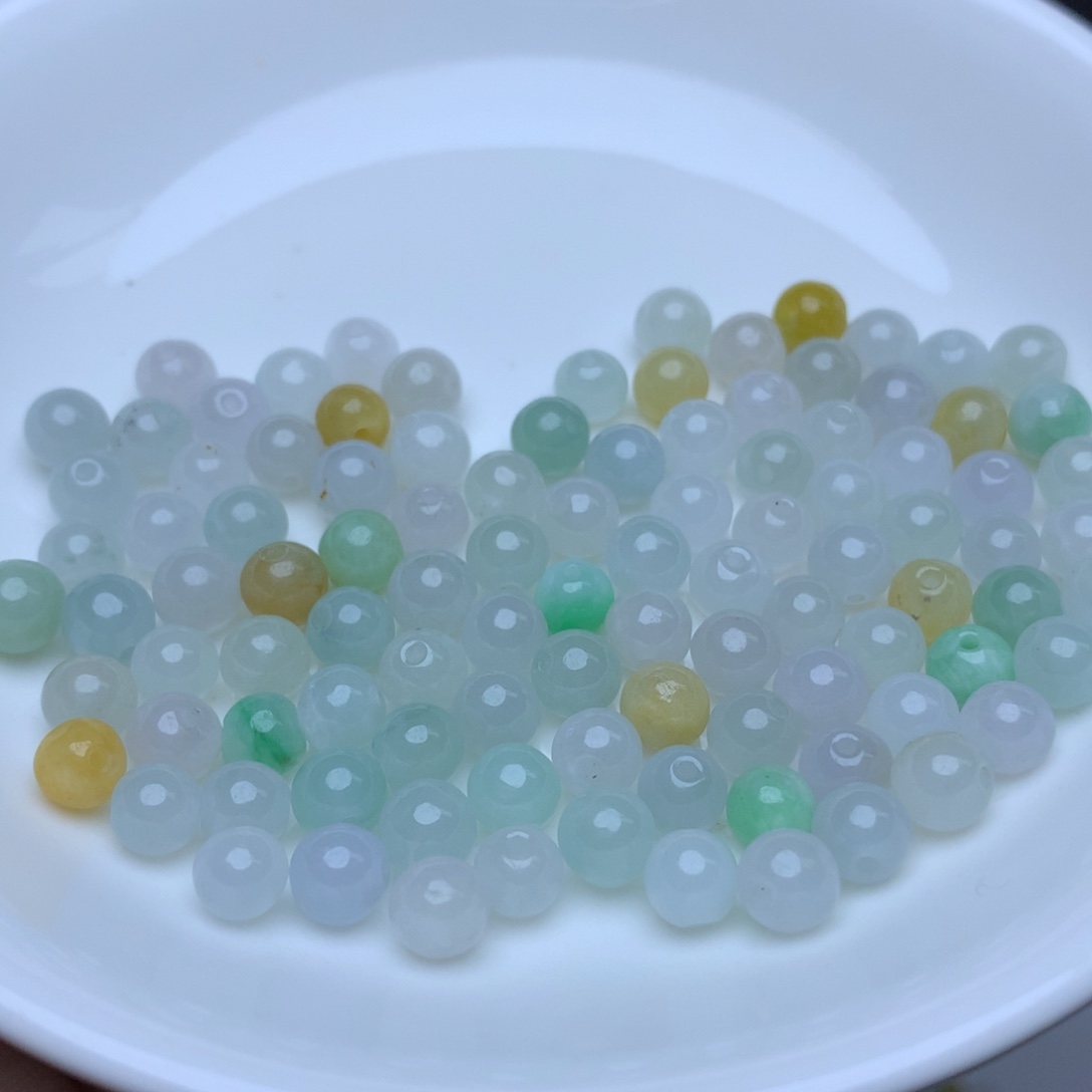 【闪购商品】翡翠手链未镶嵌卡5.5冰三彩33个单圈