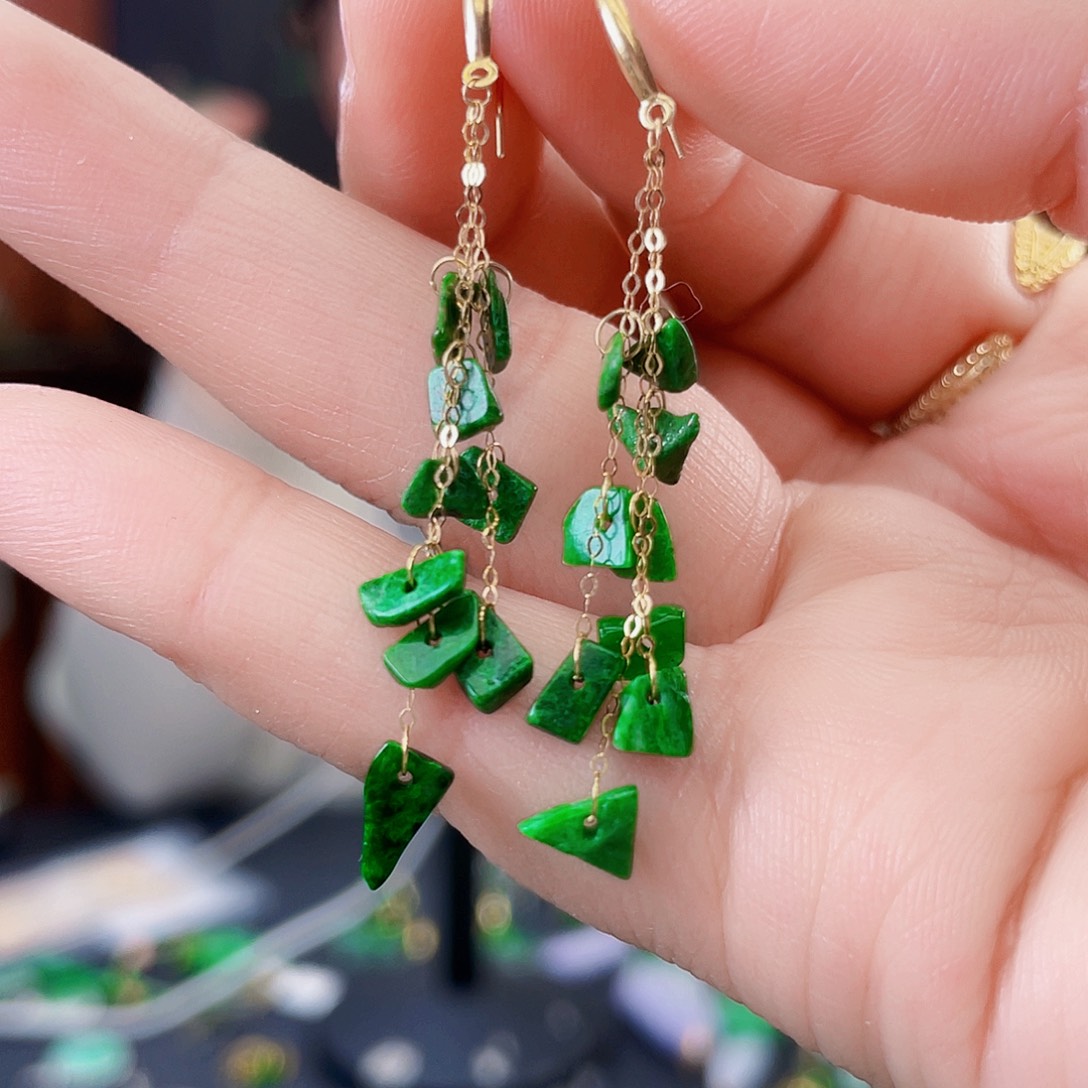 翡翠18K金镶嵌耳饰饰品