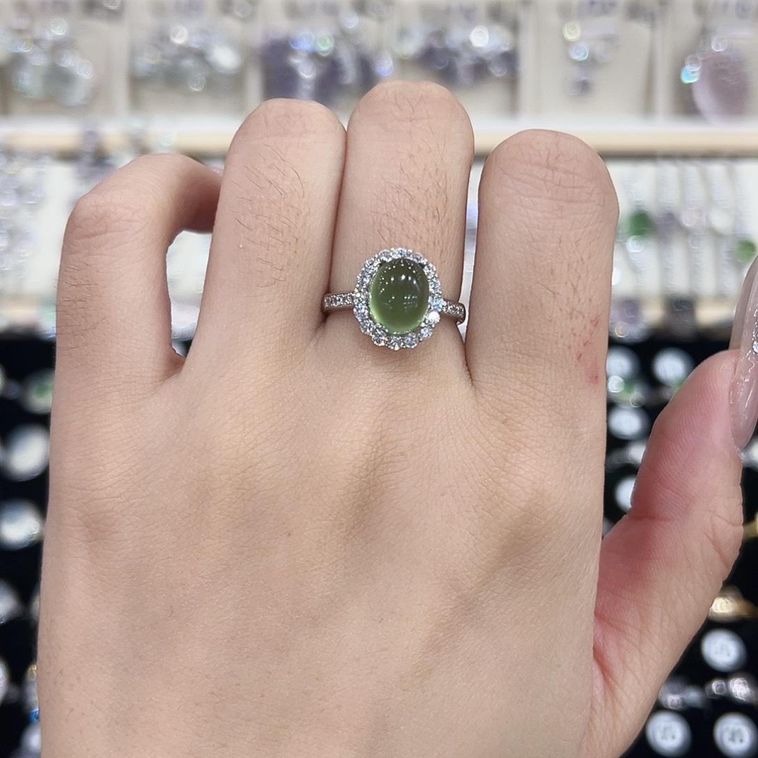 岫玉银S925镶嵌戒指