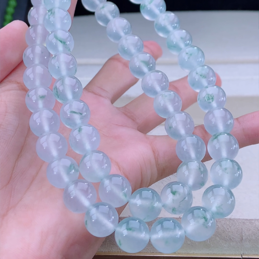传承收藏行家货玻璃种品质难遇起杠光飘花缅甸天然翡翠A货项链