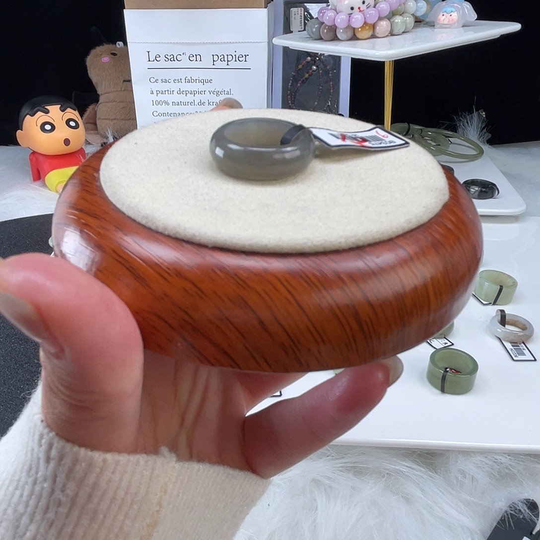 和田玉未镶嵌戒指U烟紫色窄轮胎16.6mm
