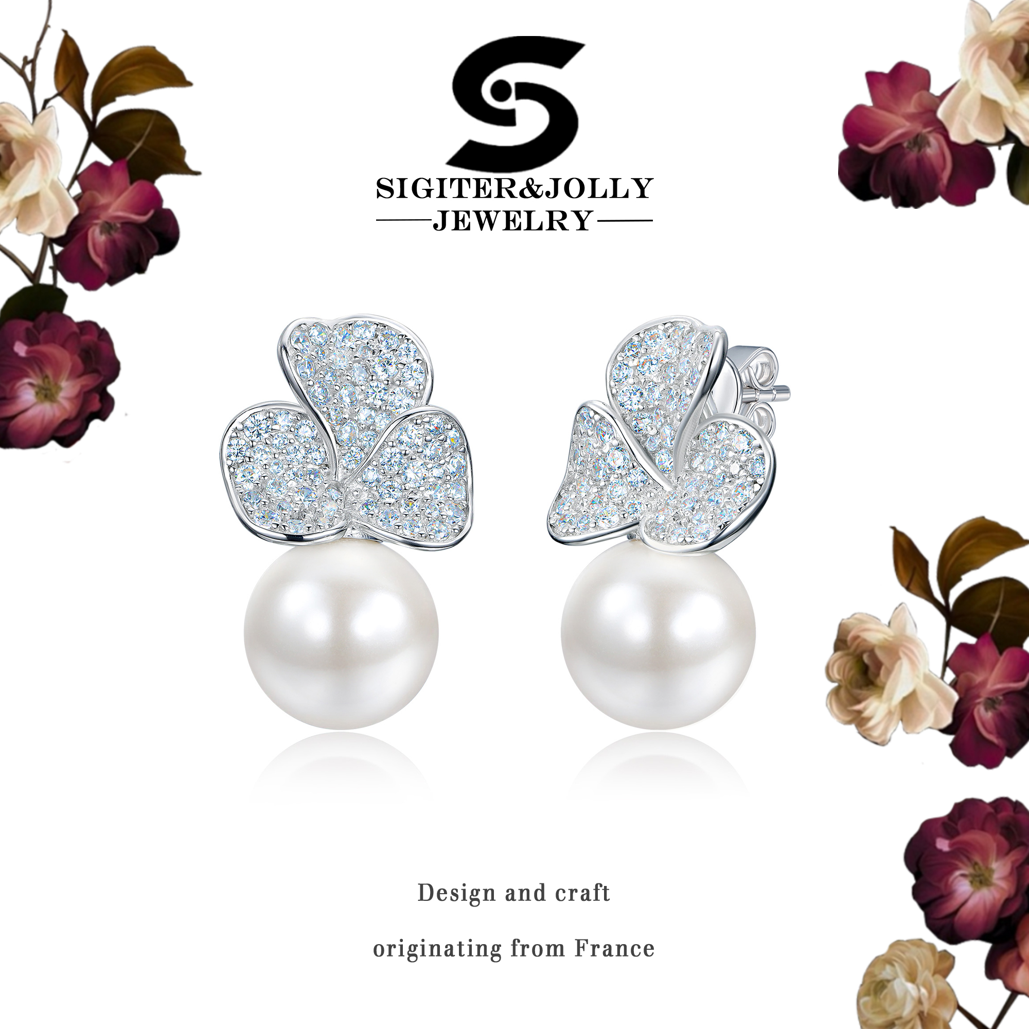 925银耳饰 时尚百搭轻奢优雅镶嵌幸运草白珠耳钉Z-3112