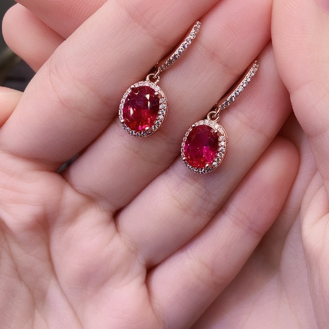 耳饰红宝石银S925镶嵌