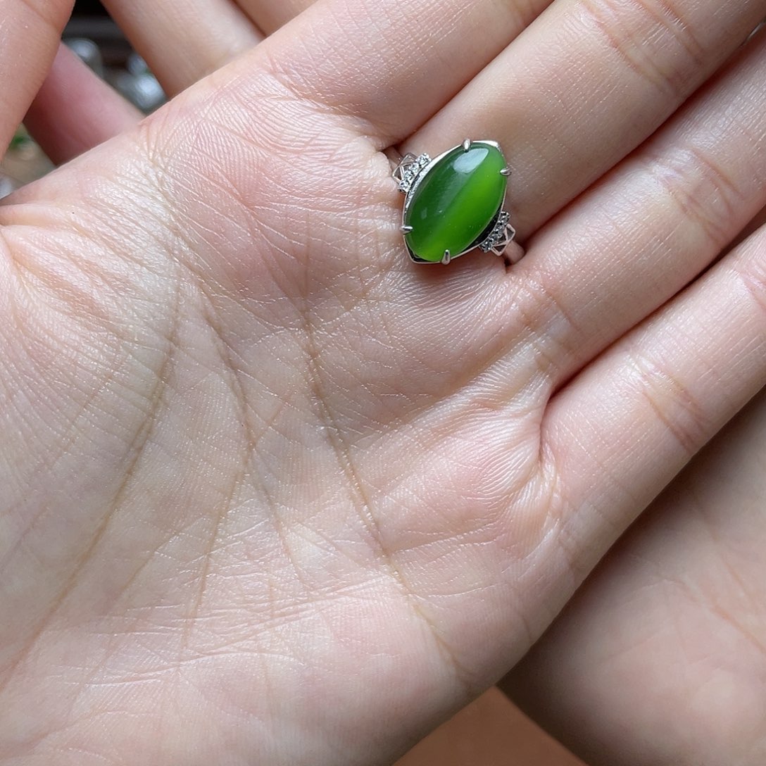 和田玉（碧玉）银S925镶嵌吊坠(赠链)戒指