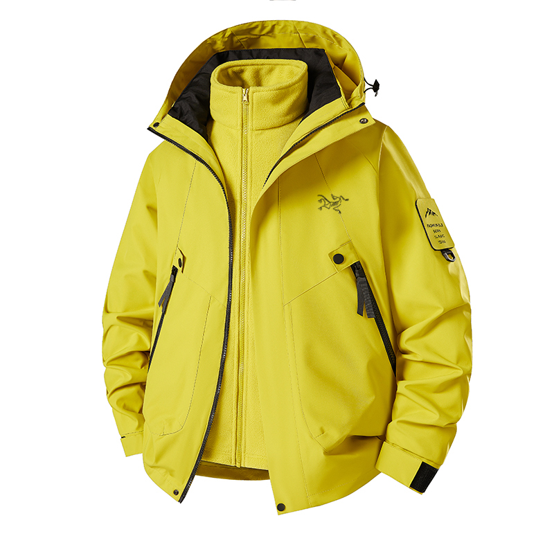 【奥特莱斯】刺绣鸟三合一连帽冲锋衣加厚加绒两件套户外保暖上衣正