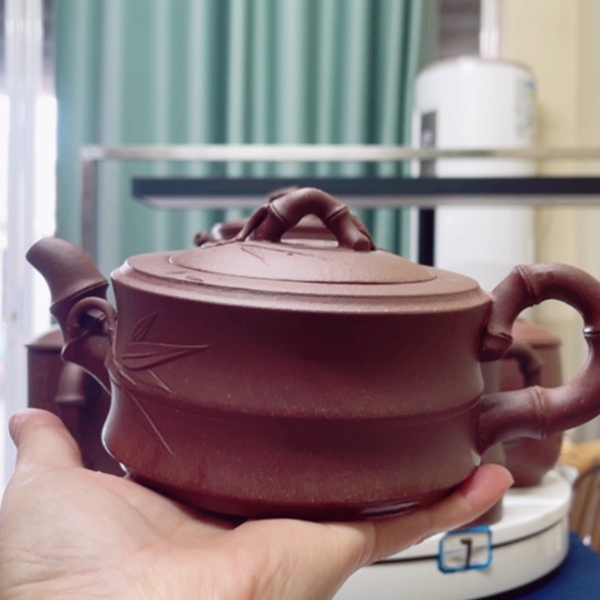 紫砂茶杯紫泥竹段壶