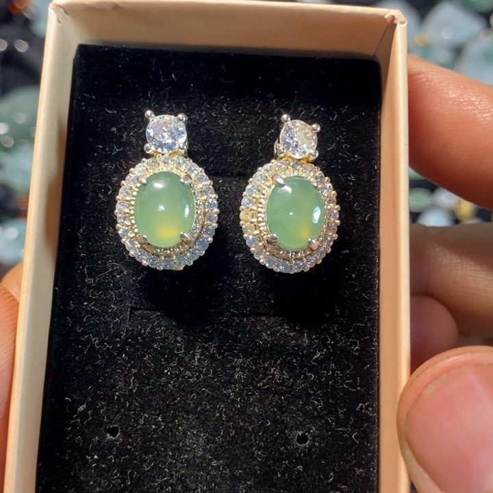 翡翠合金耳饰天然缅甸翡翠A货耳钉