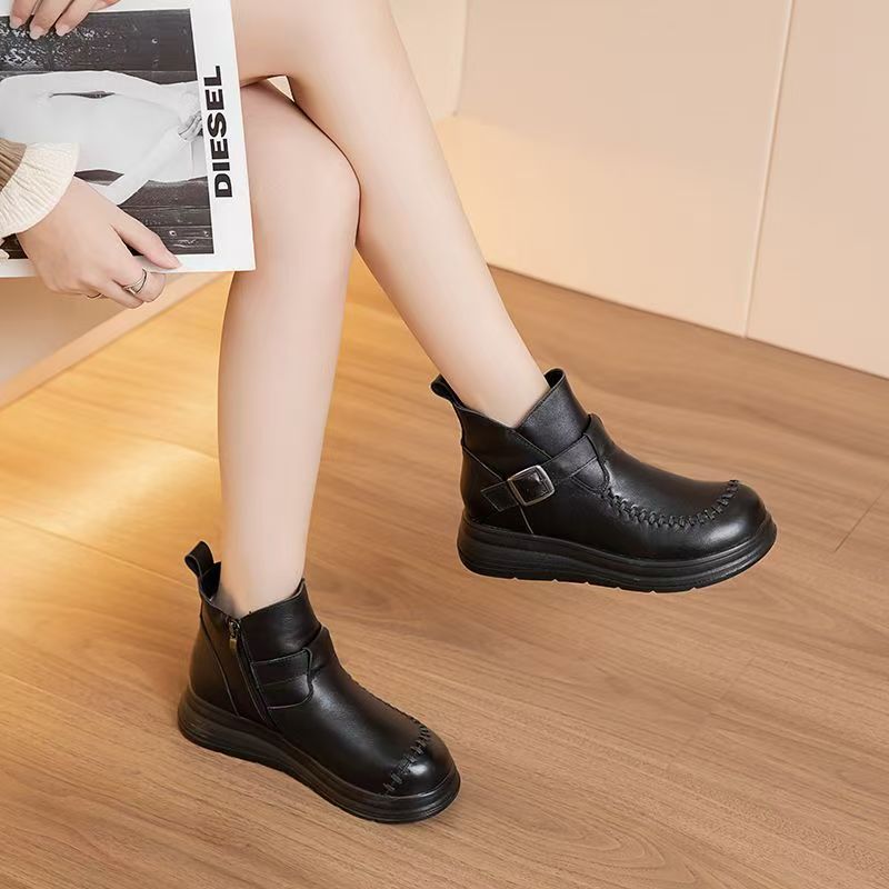 保暖复古秋冬女侧拉链防滑军旅风时尚冬季短靴休闲6605