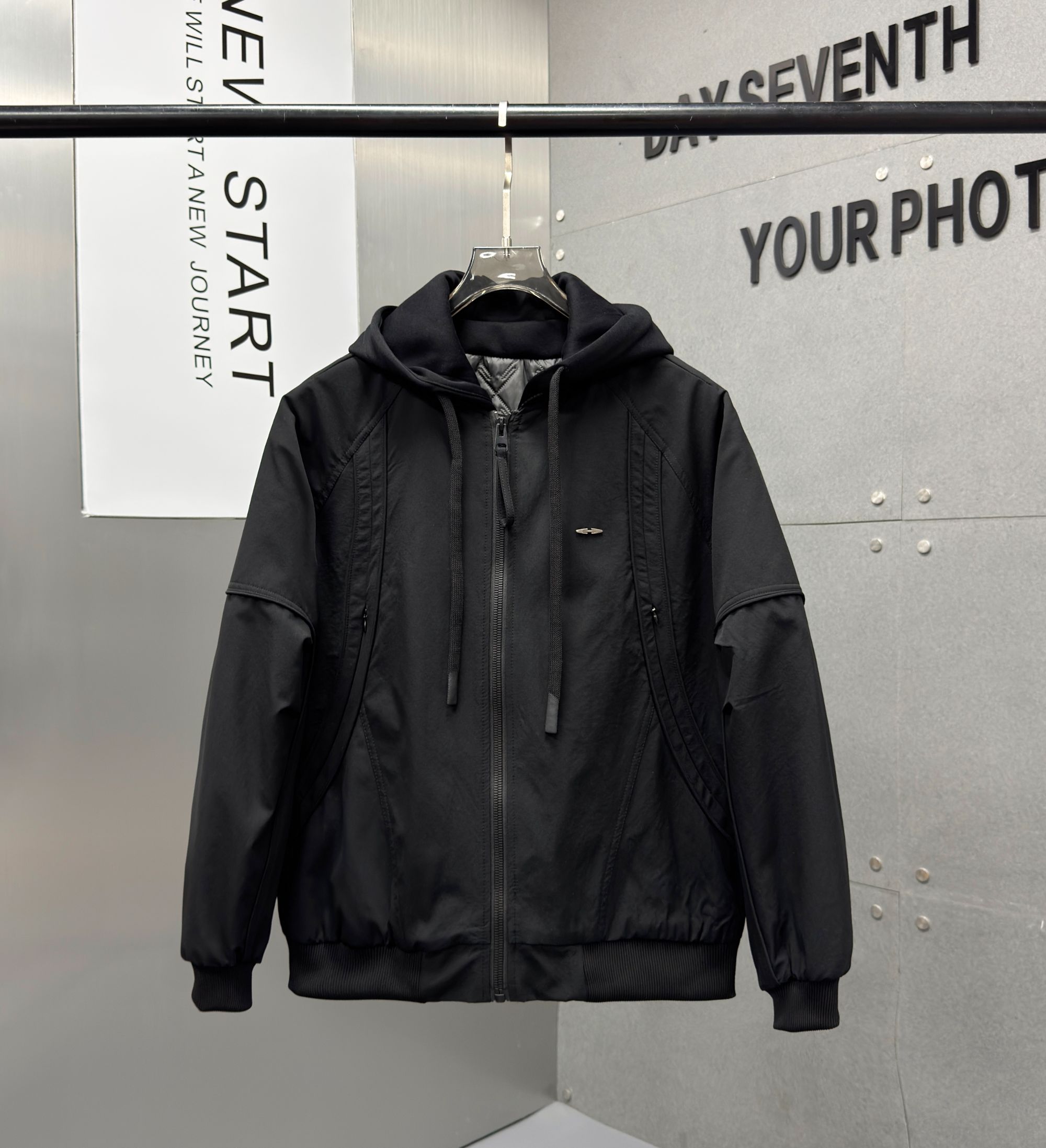 冬季连帽拼接假两件男款棉服时尚潮流痞帅宽松加厚休闲外套5551