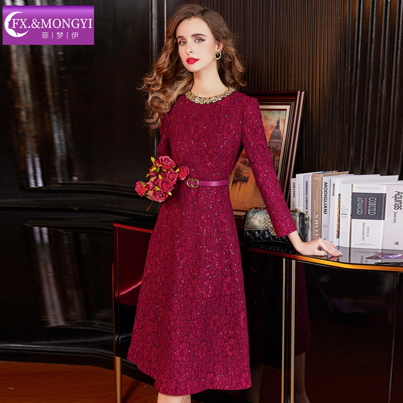 菲梦伊原创新款亮片钉珠高级感优雅轻熟时尚连衣裙69427
