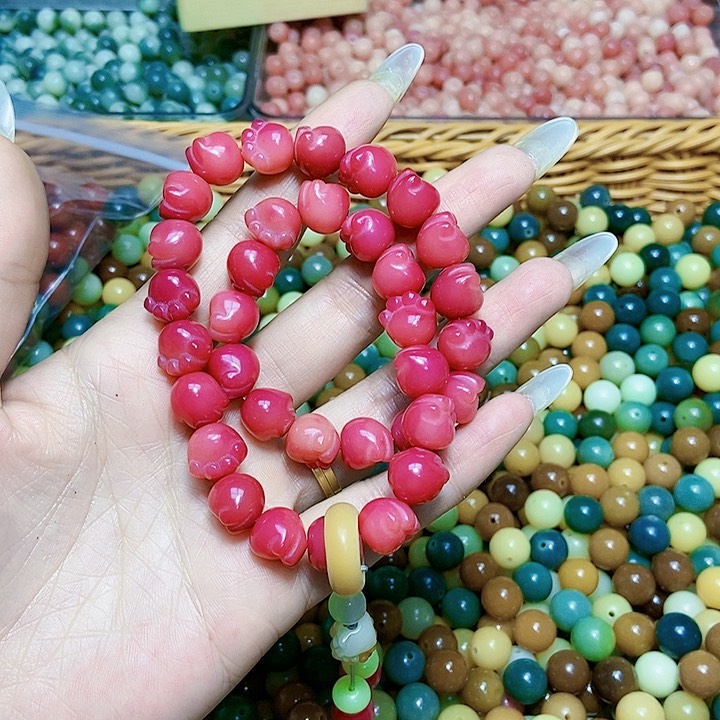 菩提根/象牙果吊坠红色猫爪双圈