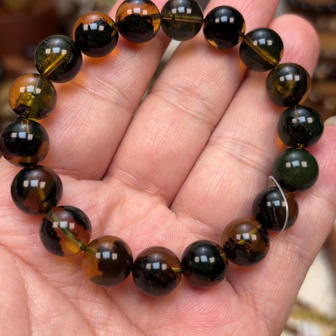 琥珀未镶嵌手链海藻植物溶洞卡11