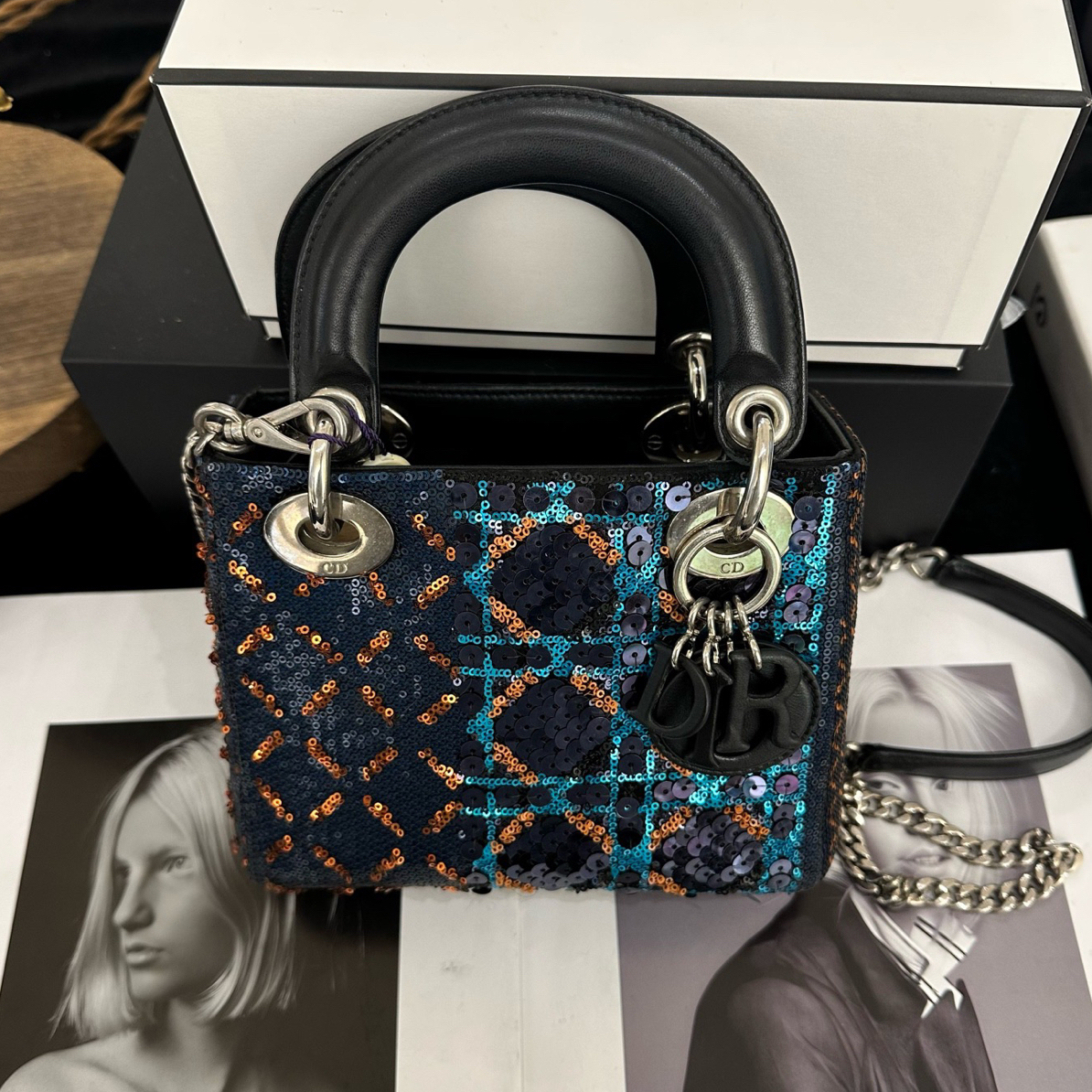 95新 DIOR/迪奥 Dior/迪奥 限量版亮片三格戴妃手提包