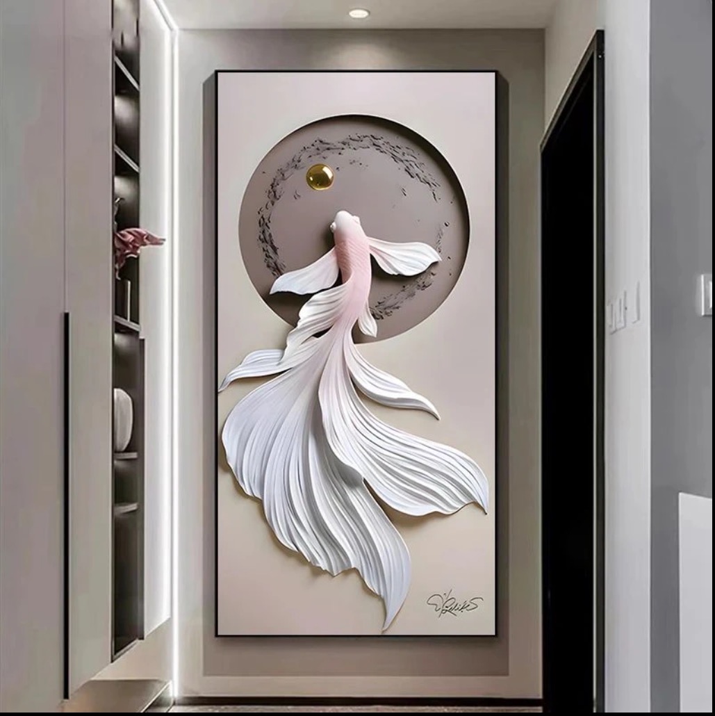 年年有鱼进门入户玄关装饰画现代轻奢高档挂画简约走廊过道壁画