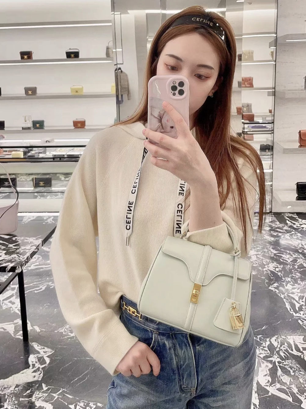 99新 Celine/思琳  bb1170羊毛 飘带针织帽衫 xs码 99新