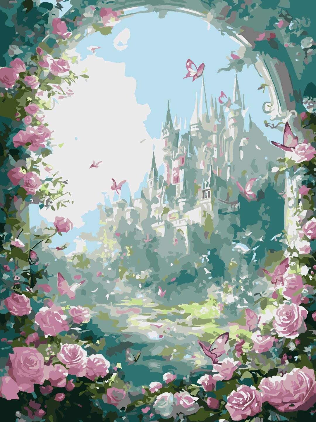 DIY数字油画花海城堡手工填色风景系客厅装饰挂画