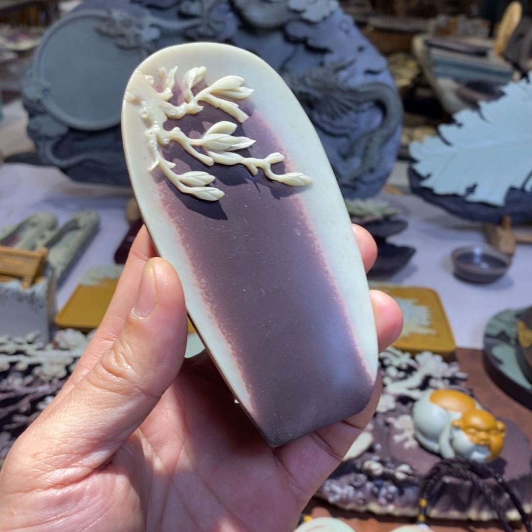 紫袍玉带石玉兰花茶则作品