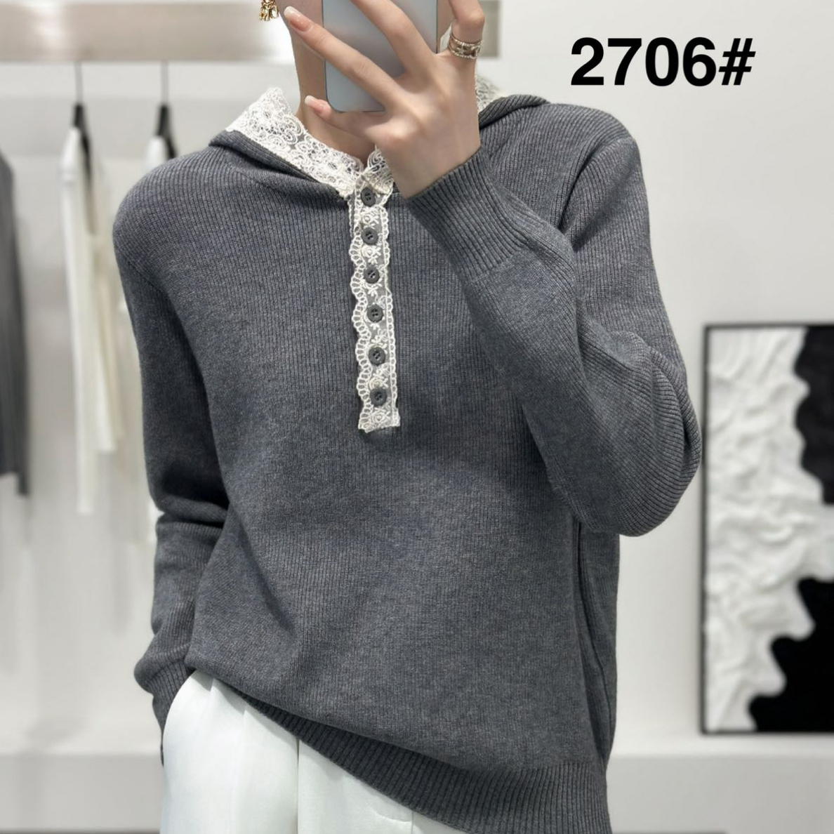 连帽薄款秋季女针织冬季毛针织衫休闲帽衫长袖