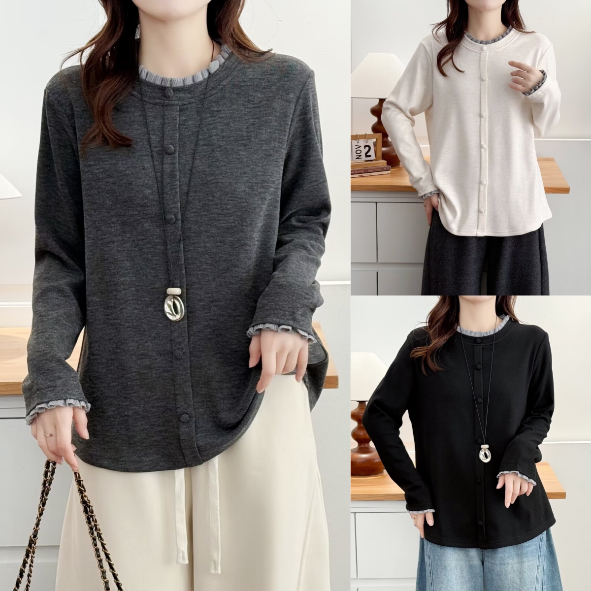 加厚保暖荷叶领微胖mm大板型高弹力内搭大码女装打底衫T恤衫新款