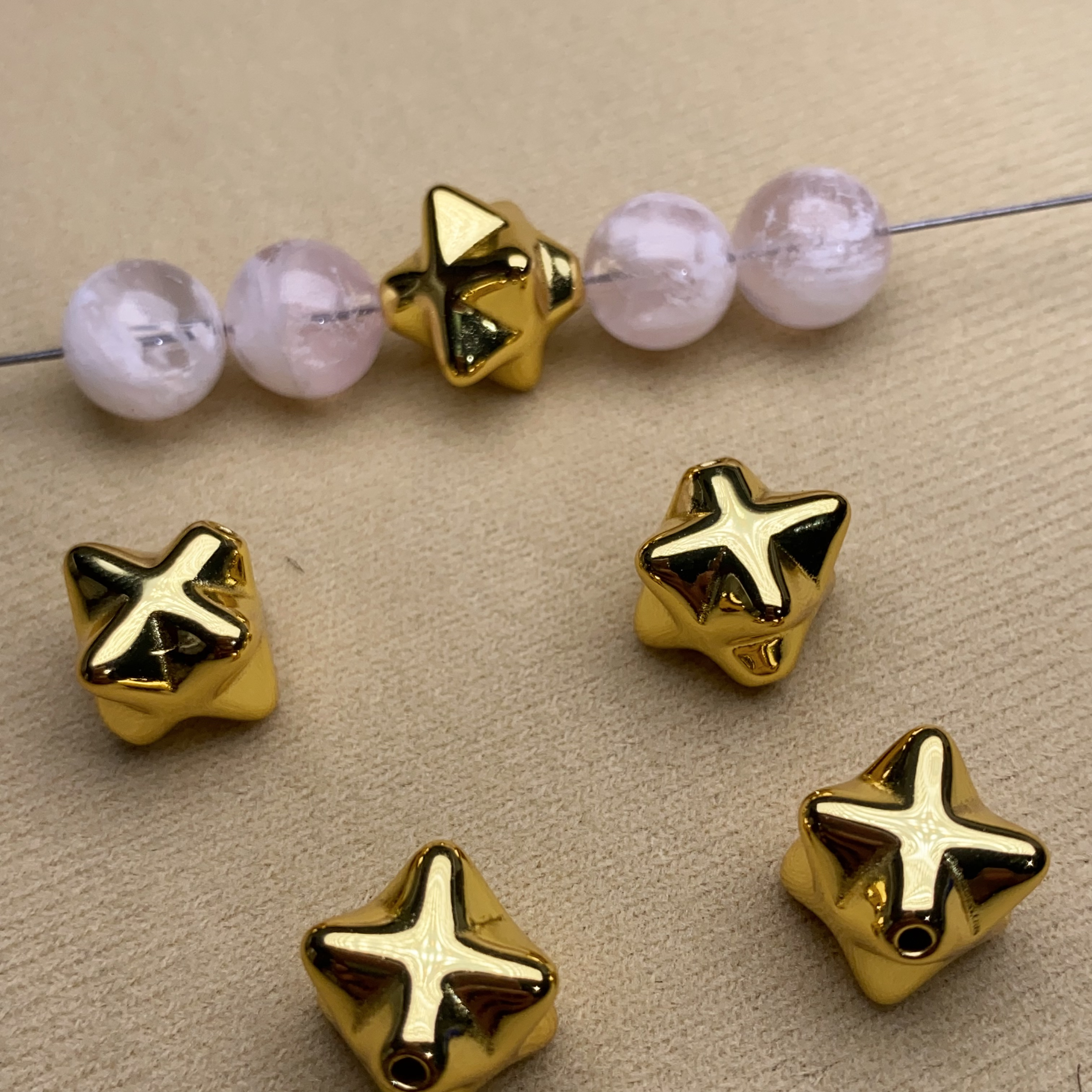 【钛钢精雕】精工真空镀真金色新款梅尔卡巴隔珠隔片搭水晶手链diy