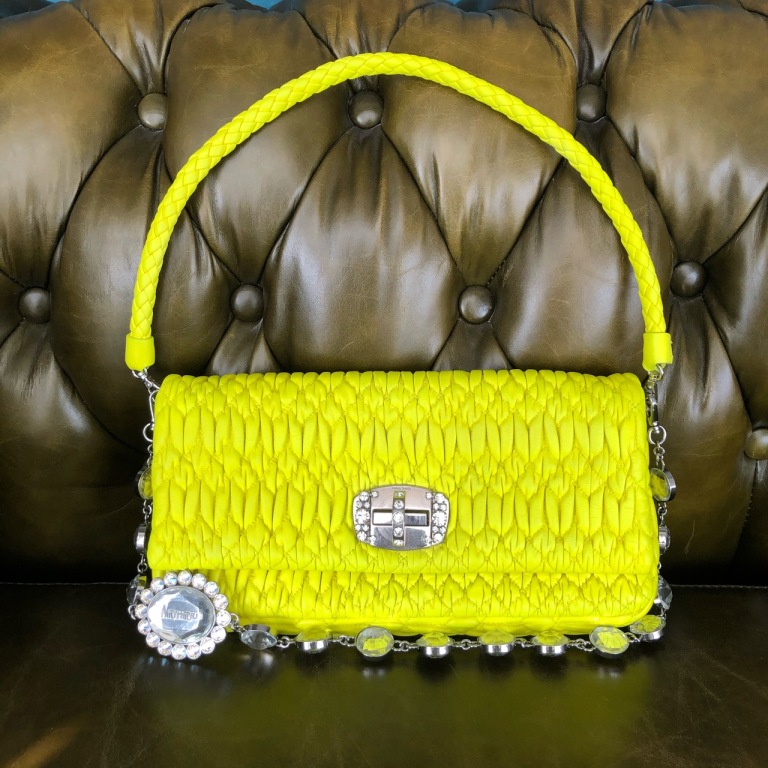 95新 MIU MIU/缪缪 安洁利严选 缪缪褶皱宝石链条包 WHZ410045H