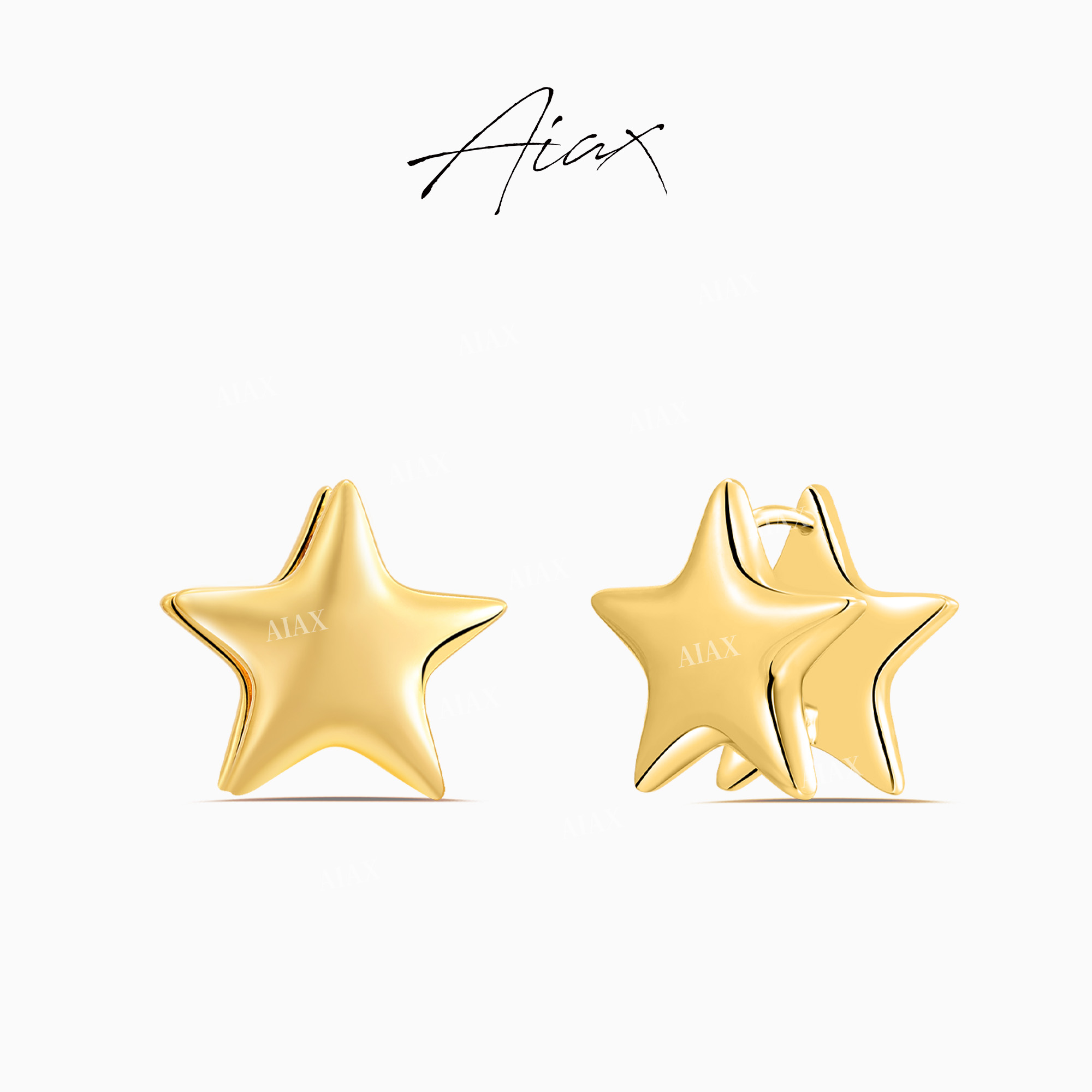 AIAX 镀K金 个性时尚气质简约金属风简约立体五角星耳环TSL1016