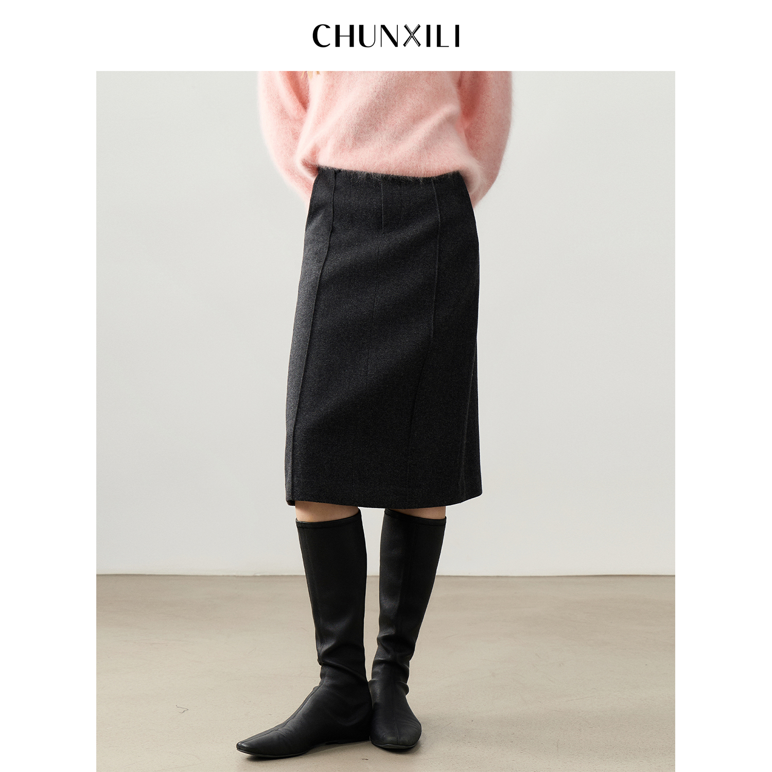 【英姿半裙】CHUNXILI/春熙里 秋冬时尚简约毛呢半身裙D03B53071
