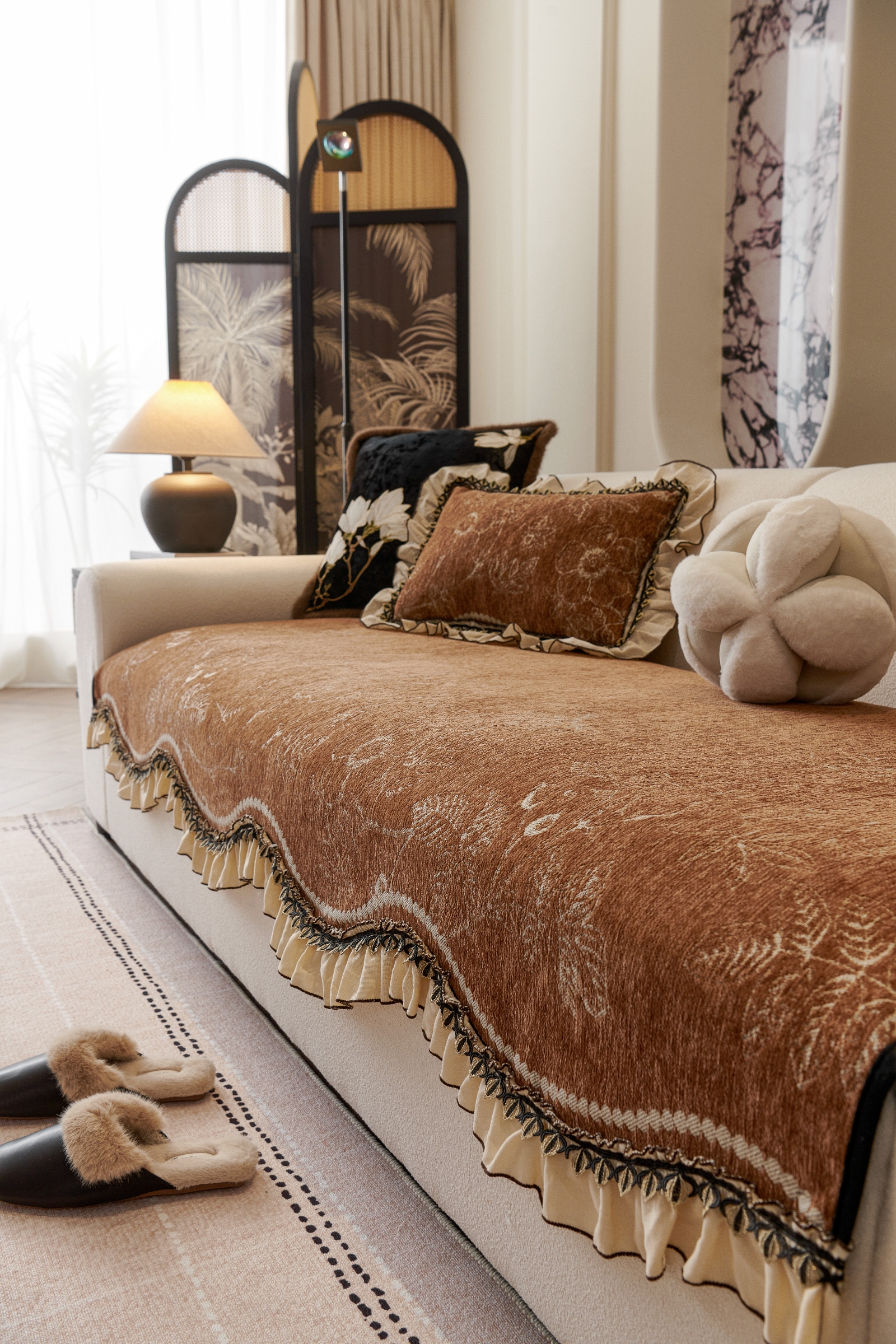 雪尼尔提花优雅复古沙发垫四季通用2025防滑坐垫轻奢高级盖布垫子