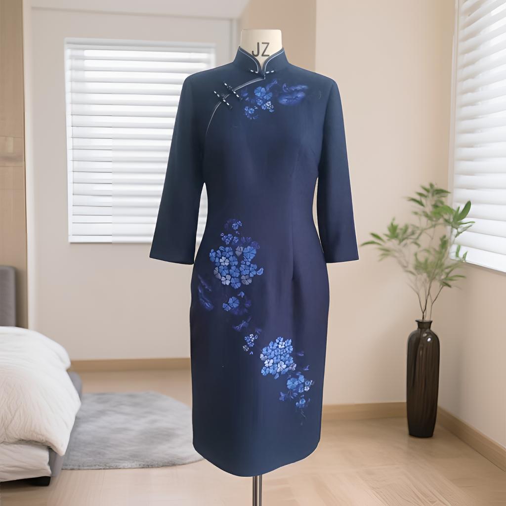 格格品牌经典毛混纺气质优雅刺绣旗袍中国风中式秋冬G74FD020044