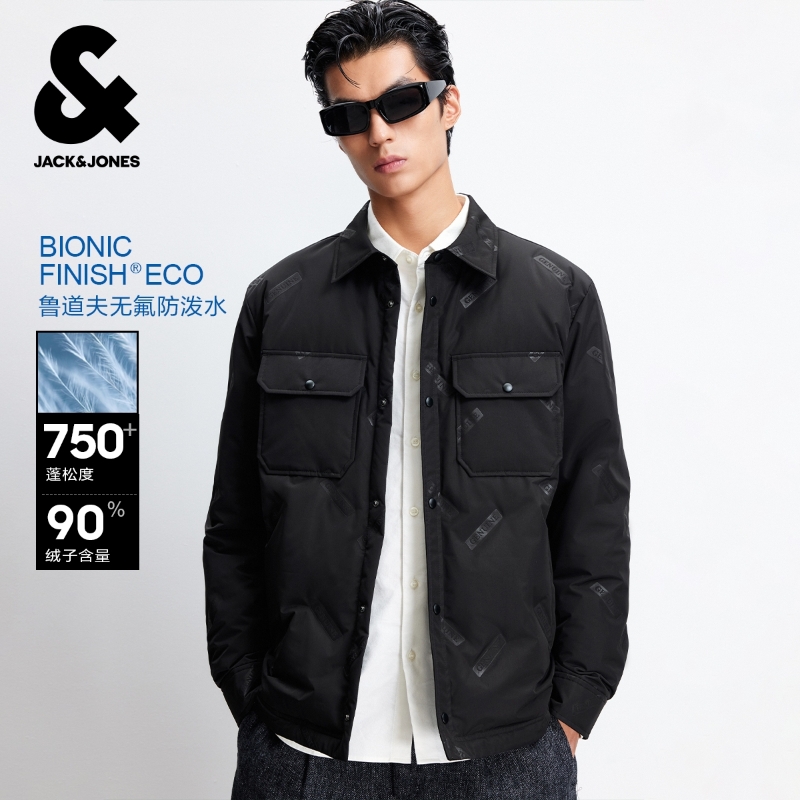 【防泼水鹅绒服】杰克琼斯男士排骨羽绒服外套翻领老钱风男装高级感