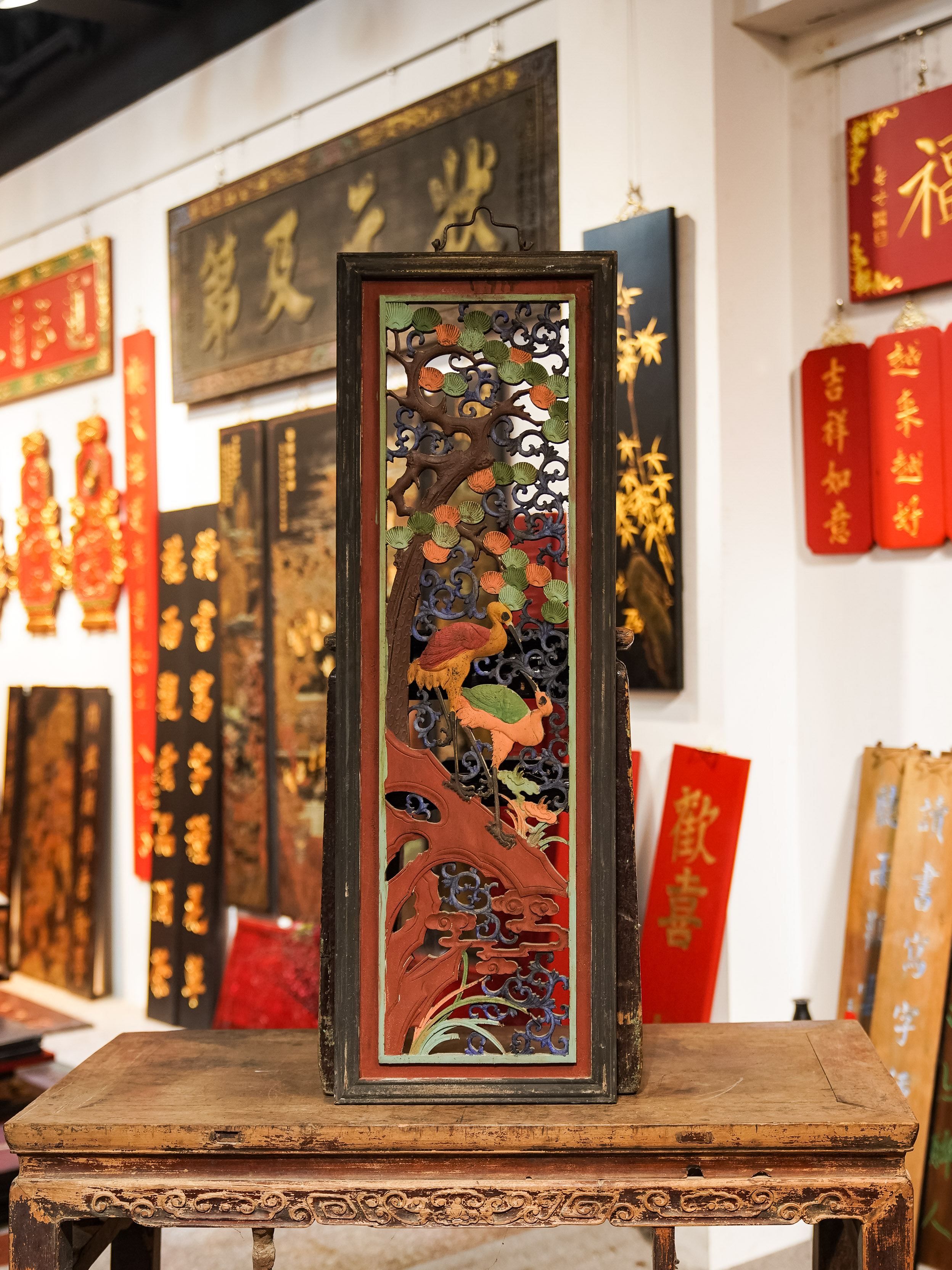 精美实木牌匾雕刻花鸟彩绘挂画屏风可作茶室装饰